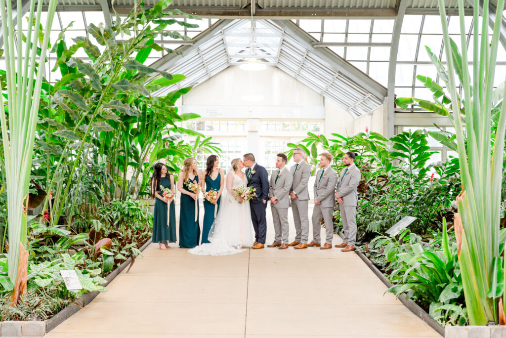 Wedding party in Horticulture Hall at Garfield Park Conservatory wedding