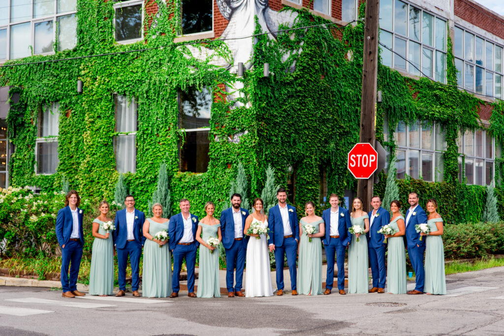 Wedding Part photo in front of outside of Room 1520 in West Loop, Chicago
