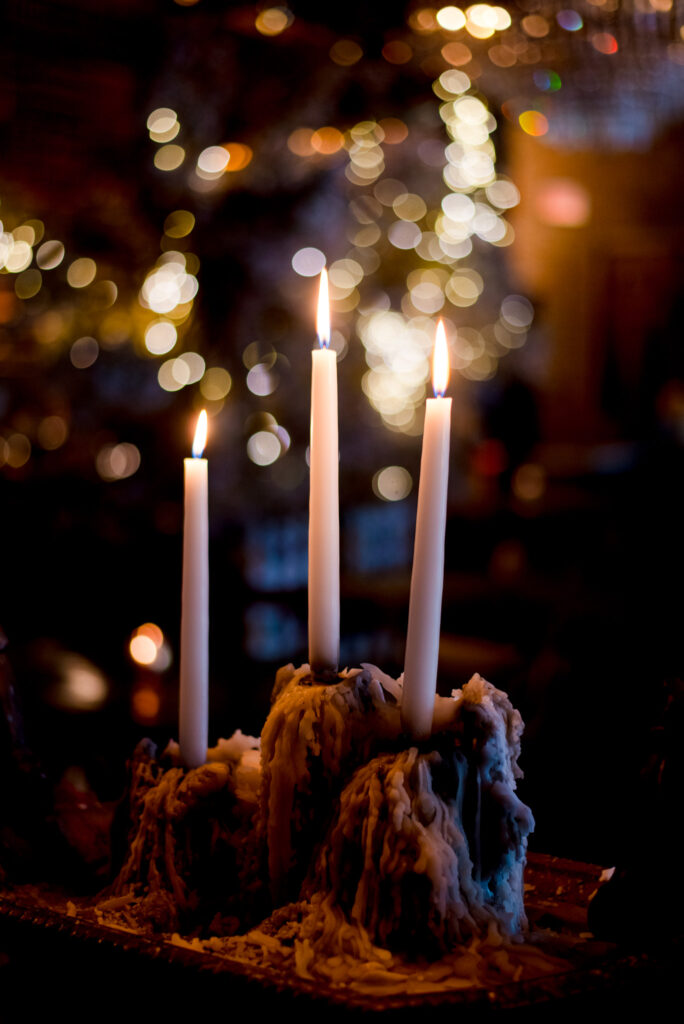 lit candles and fairy lights at Beatnik West Town
