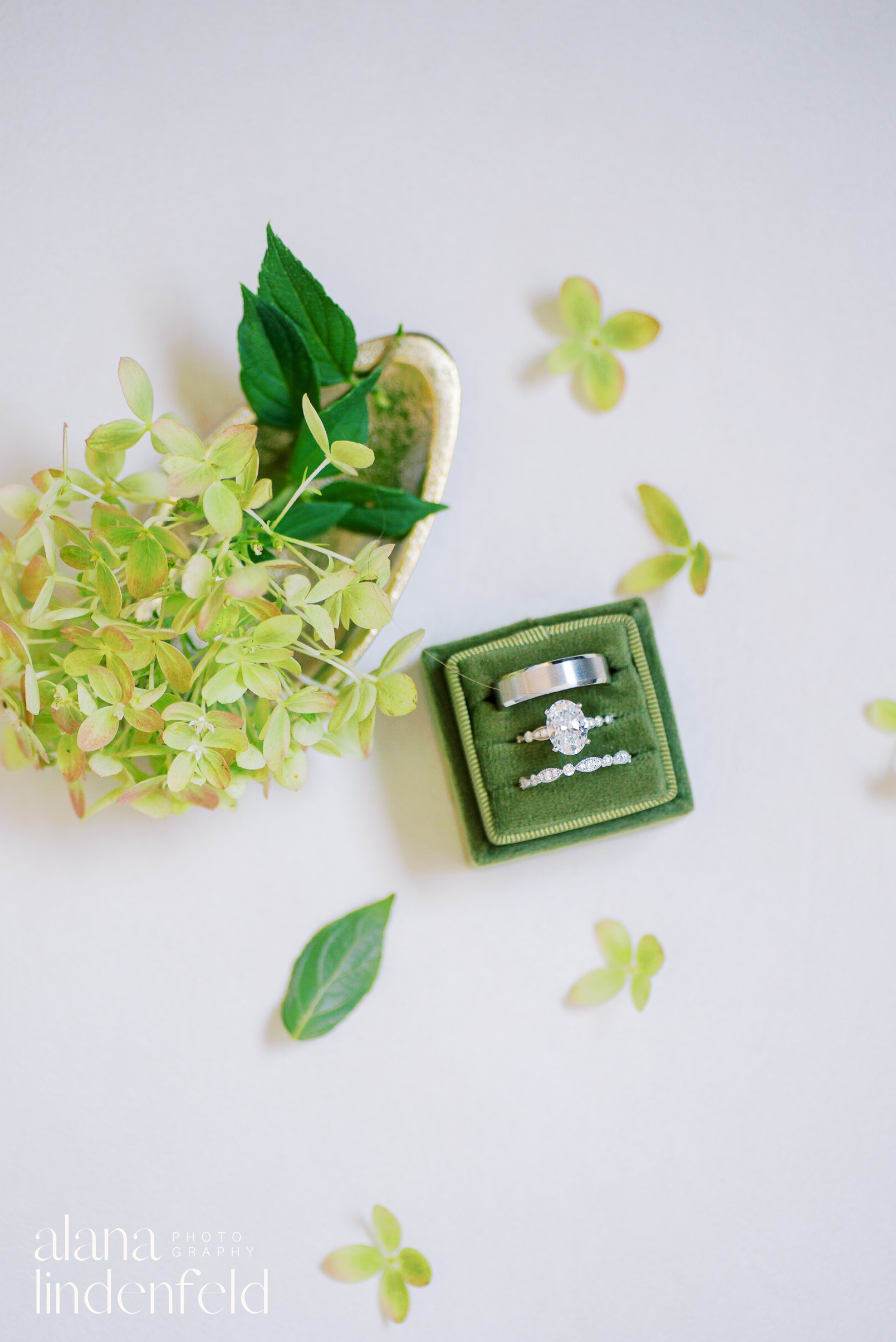 green theme wedding detail flatlay