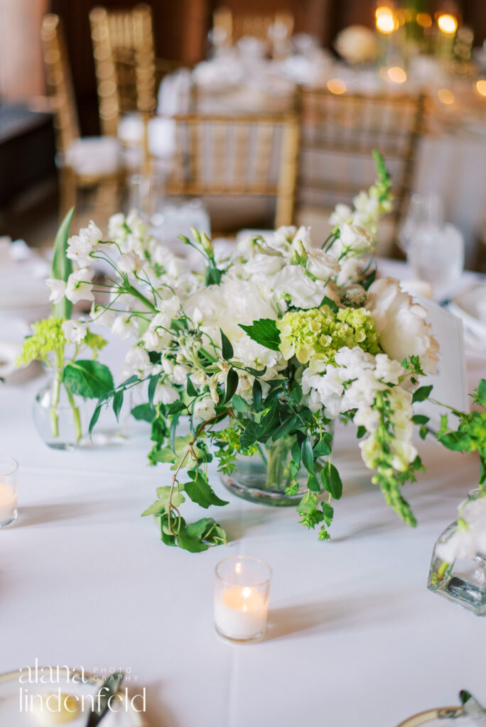 white and green wedding reception at university club chicago