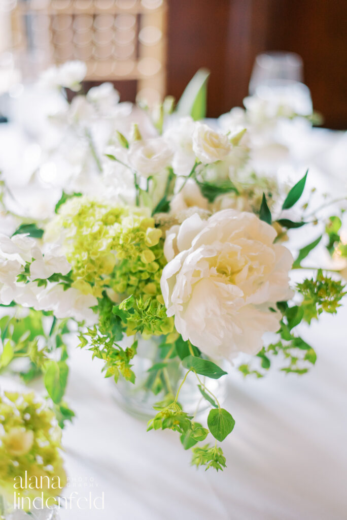 white and lime green wedding reception at university club chicago