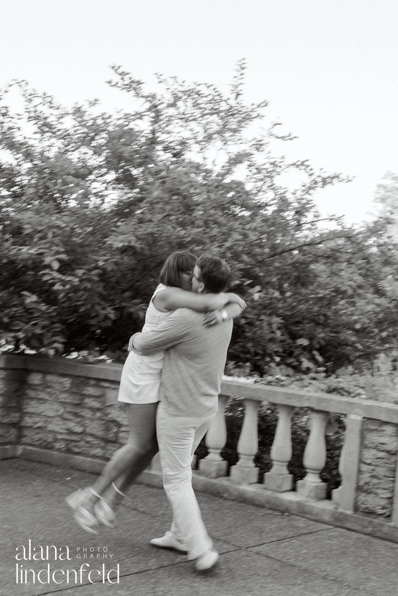 Ault Park summer engagement pictures on black and white film 