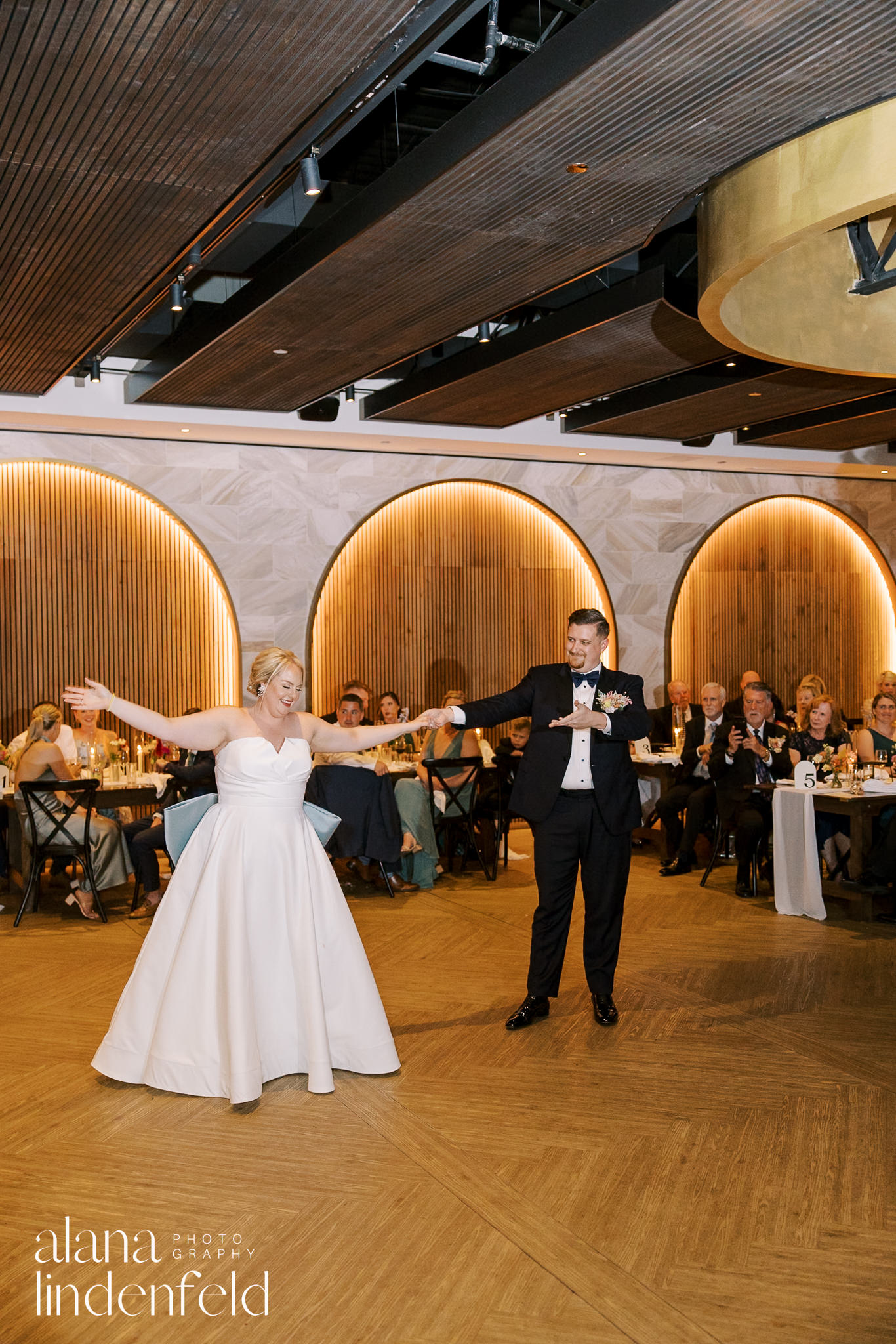 bride and groom first dance at chicago winery wedding