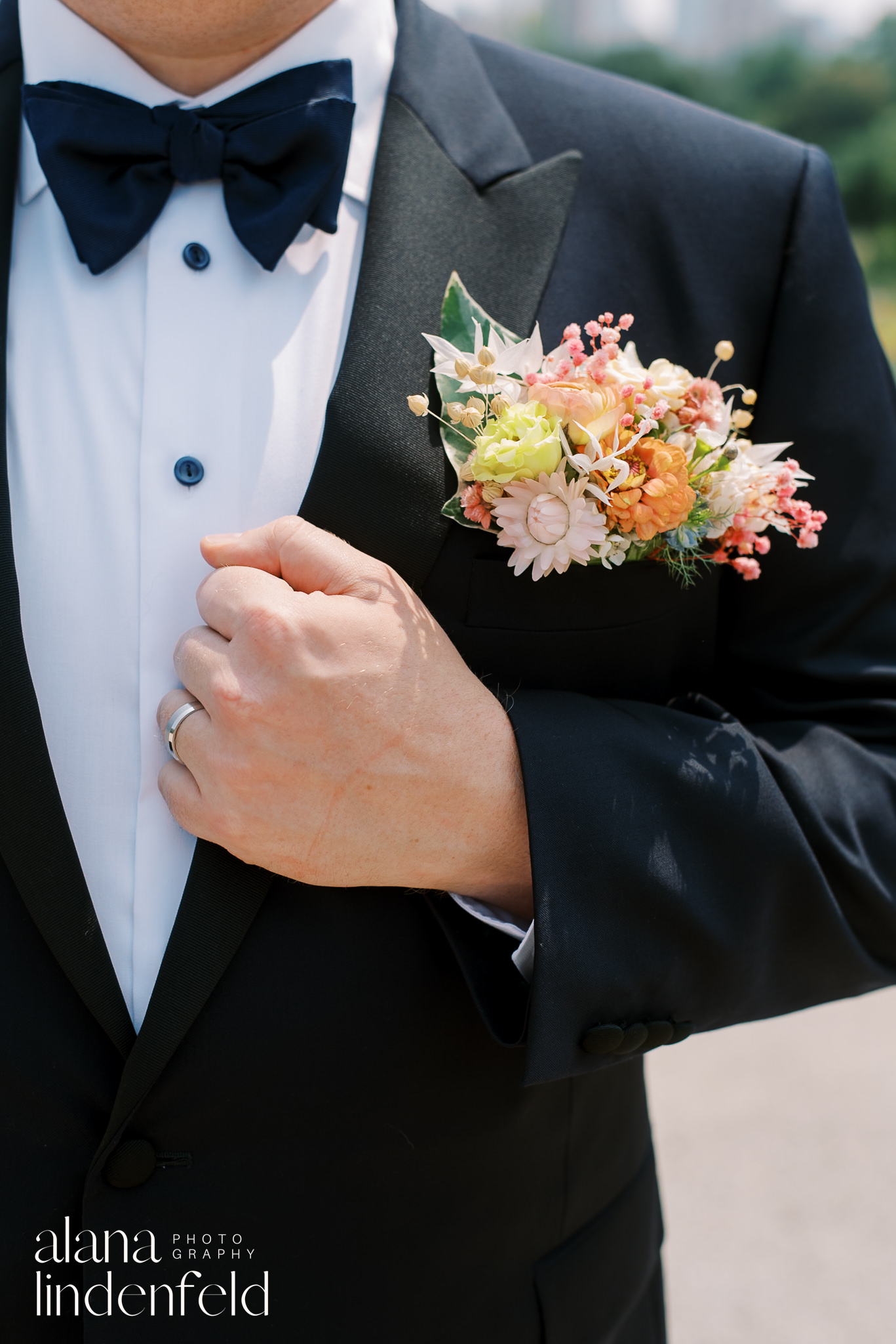 colorful pocket flowers boutonniere 