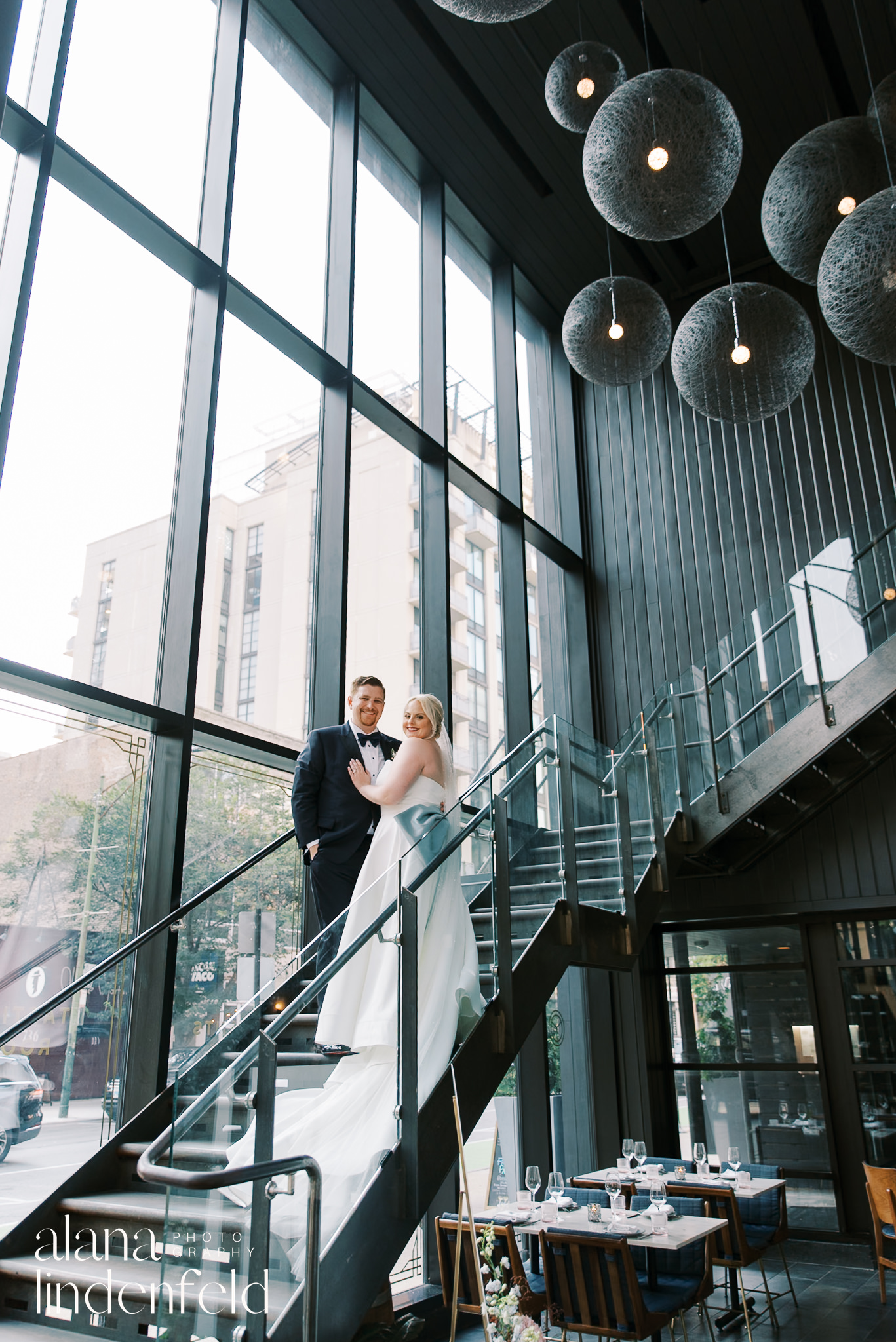 wedding chicago winery stairs