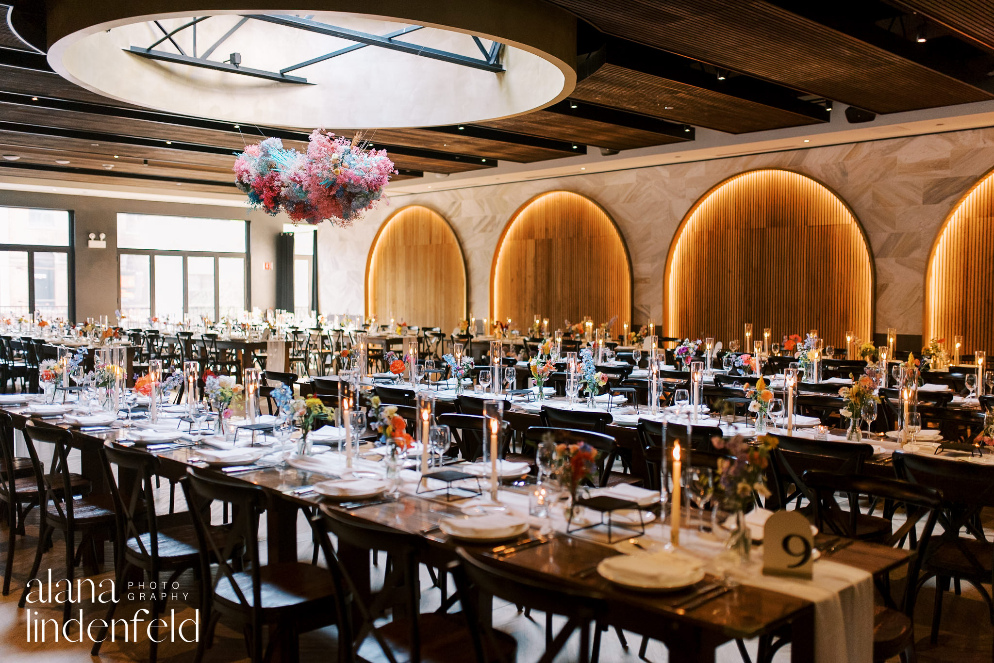 colorful candlelit wedding reception at chicago winery