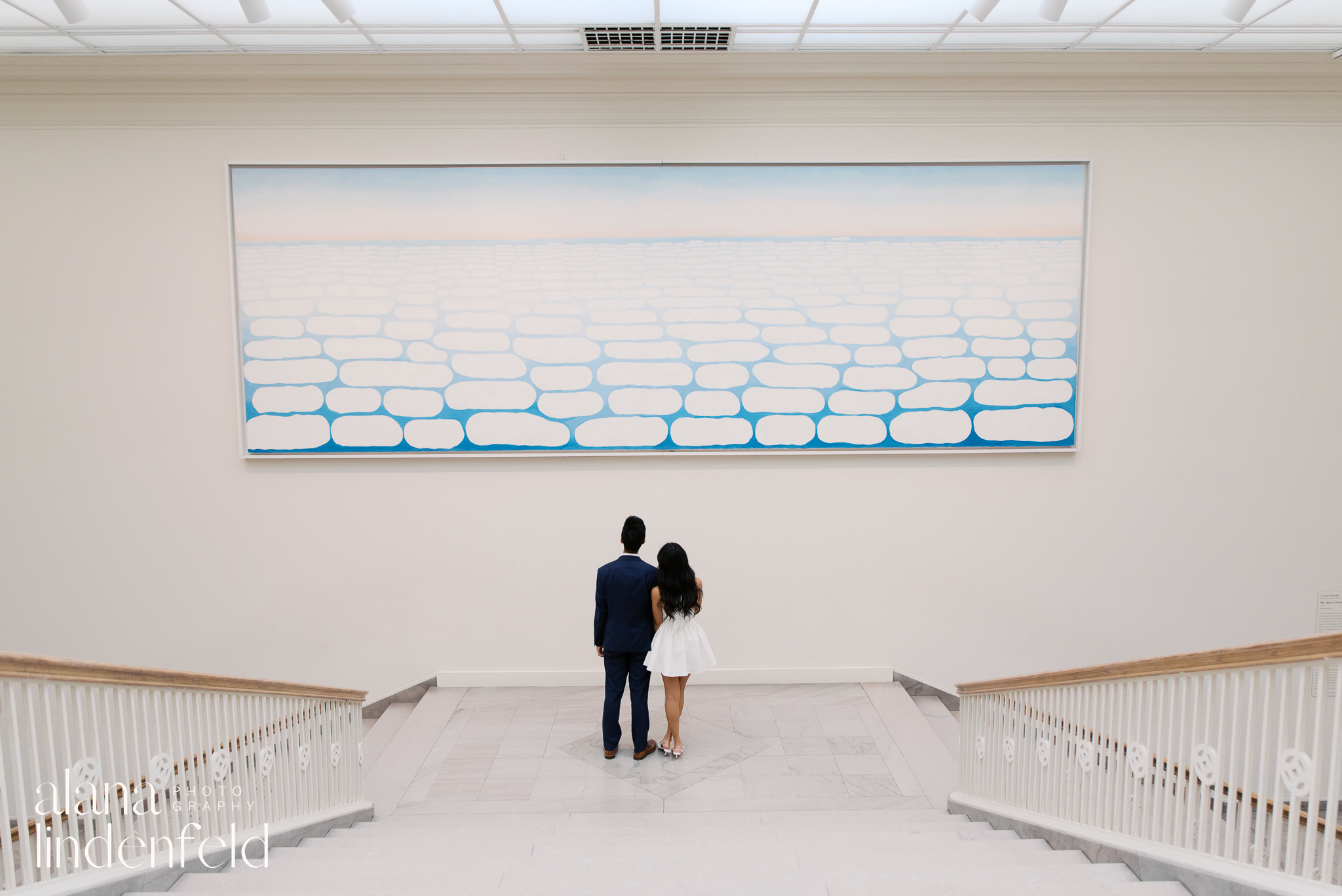 couple in front of Georgia O'Keefe's Sky Above Clouds IV at the Art Institute of Chicago 