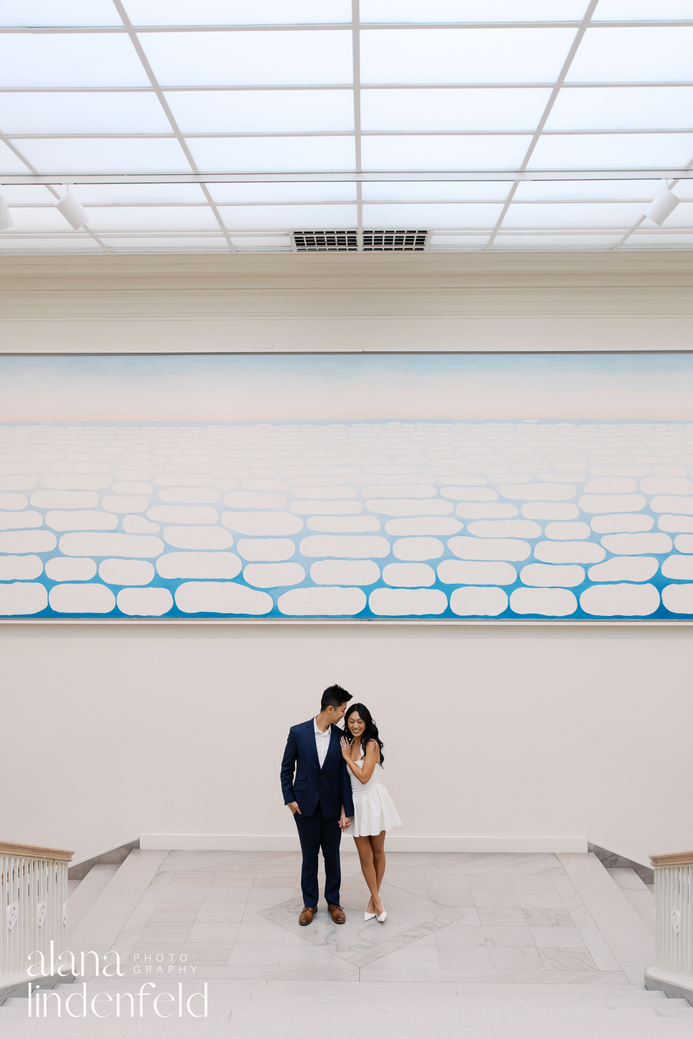 couple in front of Georgia O'Keefe's Sky Above Clouds IV at the Art Institute of Chicago 