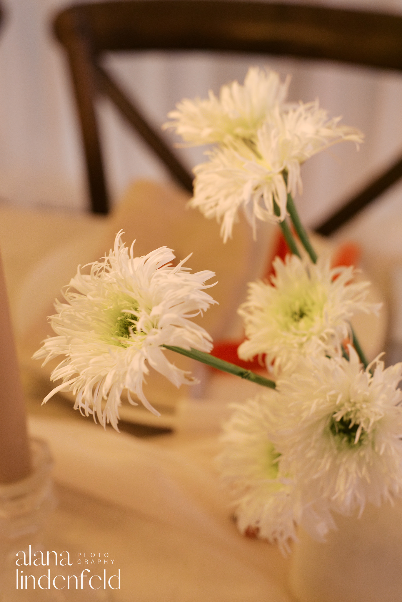 white winter flowers at room 1520 dinner reception