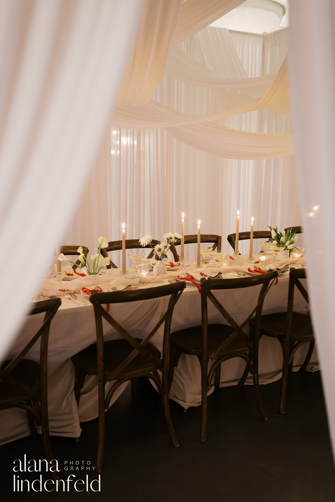 candlelit draped dinner reception at room 1520