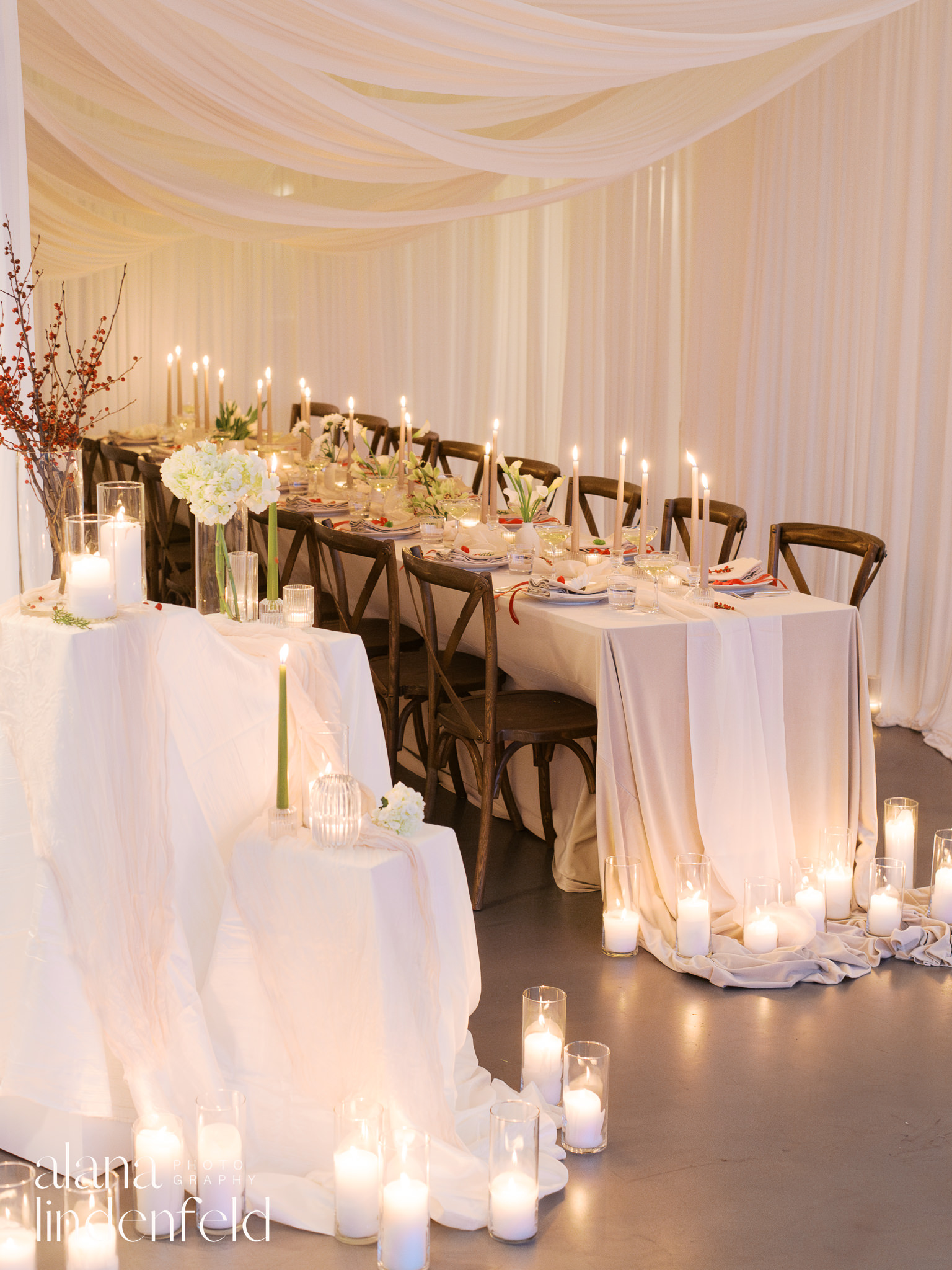 candlelit draped dinner reception at room 1520