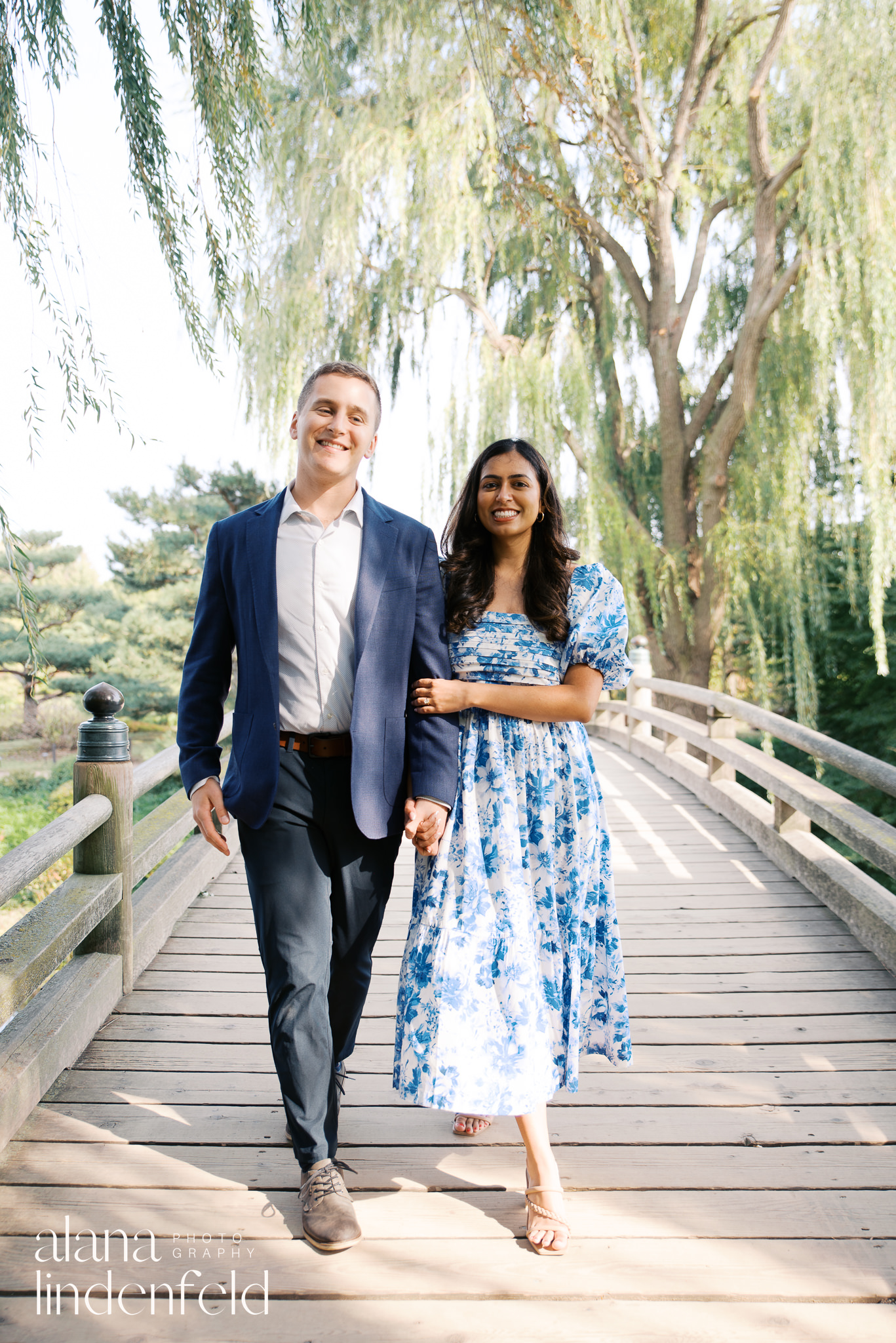 fall engagement pictures at Chicago Botanic Garden Japanese Bridge