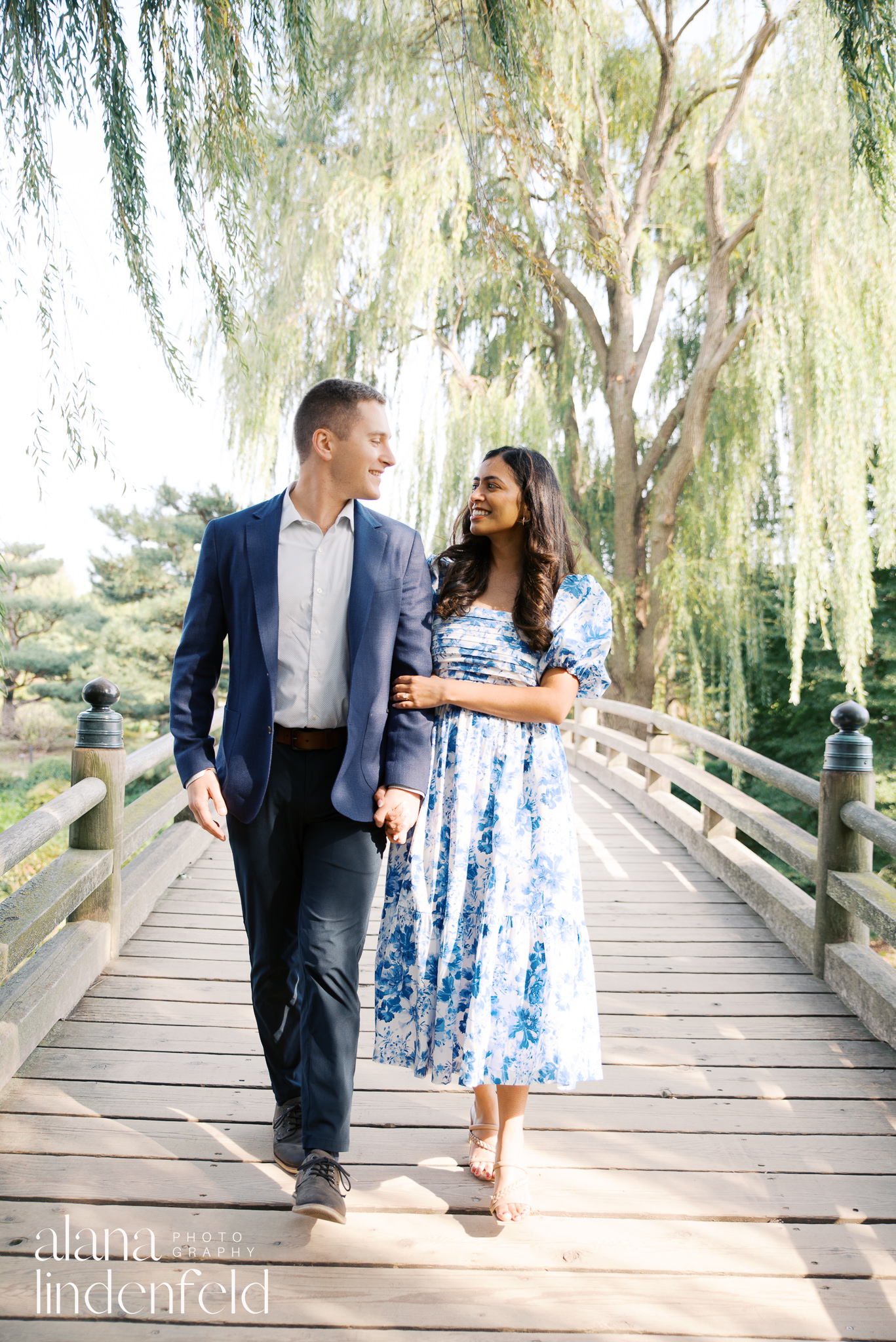 fall engagement pictures at Chicago Botanic Garden Japanese Bridge