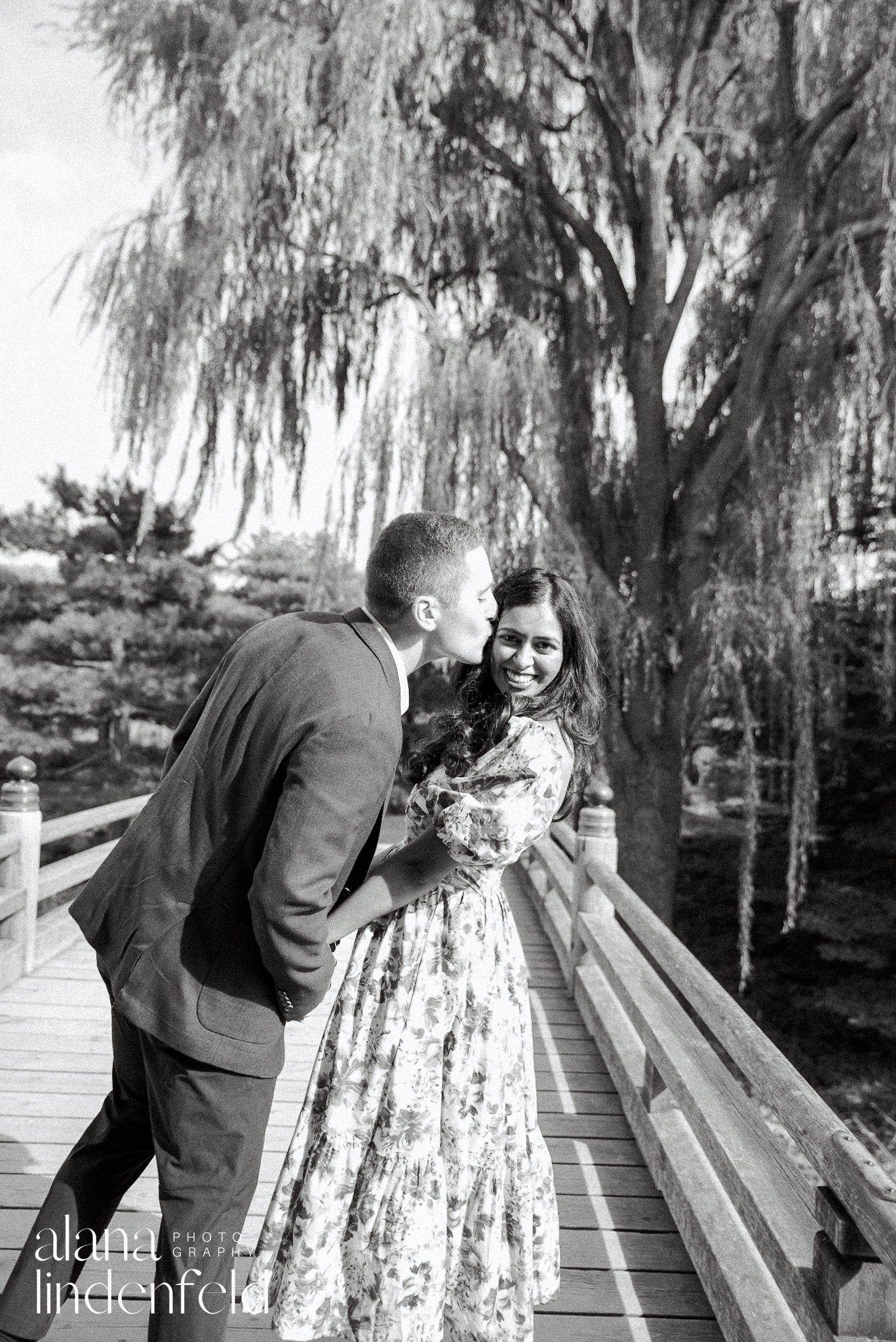 fall engagement pictures at Chicago Botanic Garden Japanese Bridge