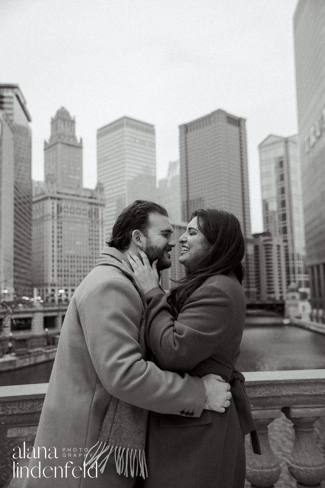 Chicago winter proposal at Wrigley Building