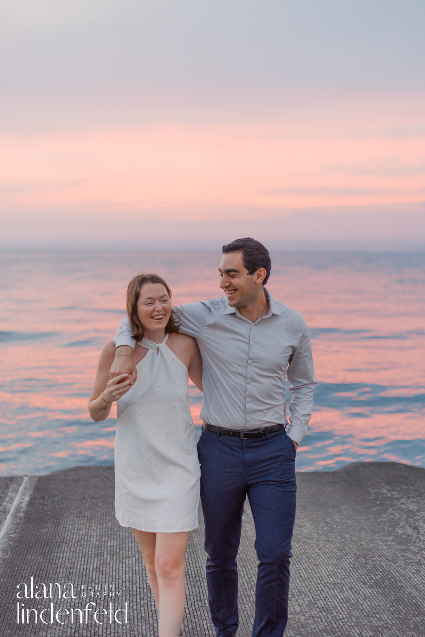 colorful sunrise engagement session in chicago
