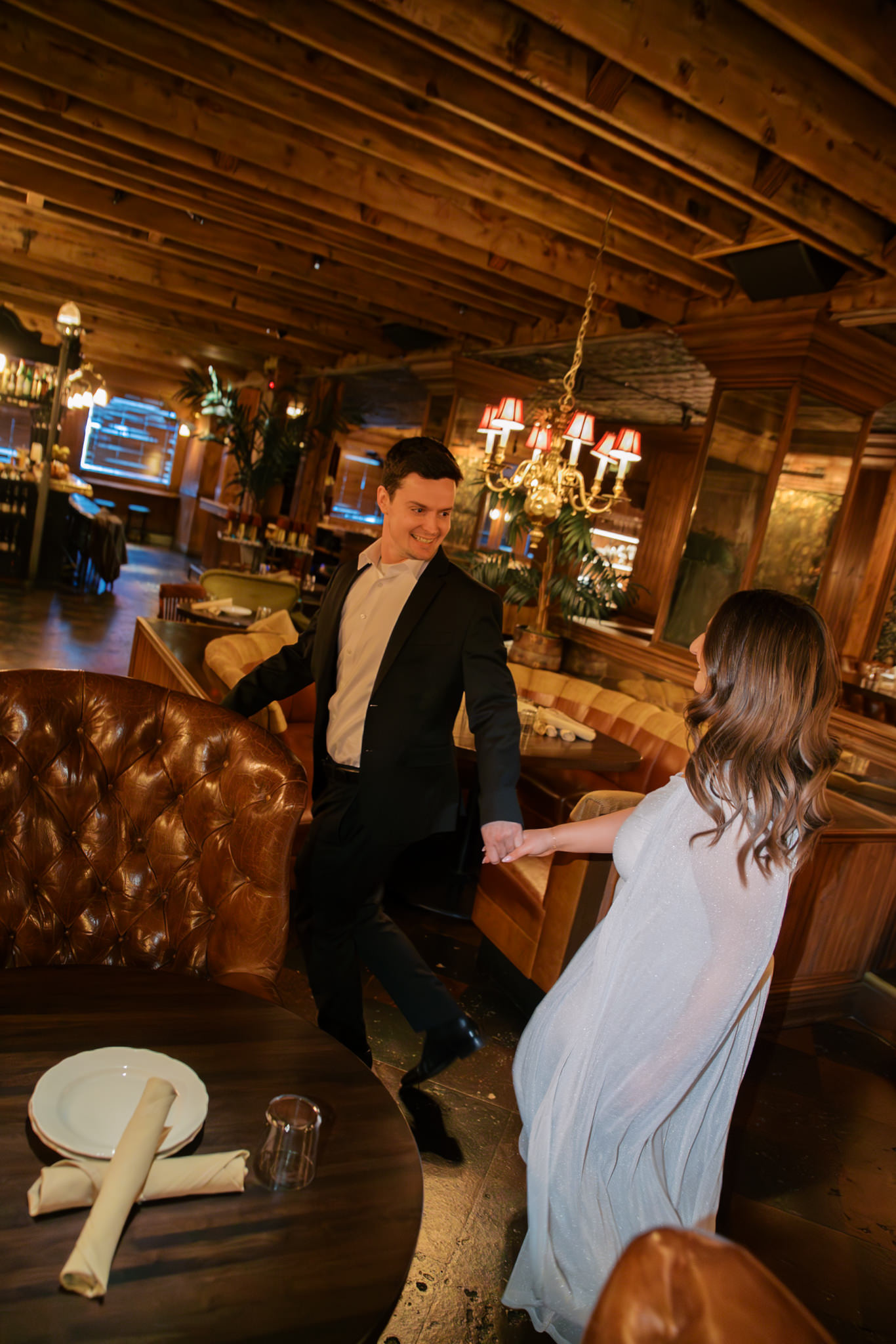 running through gilt bar engagement pictures 